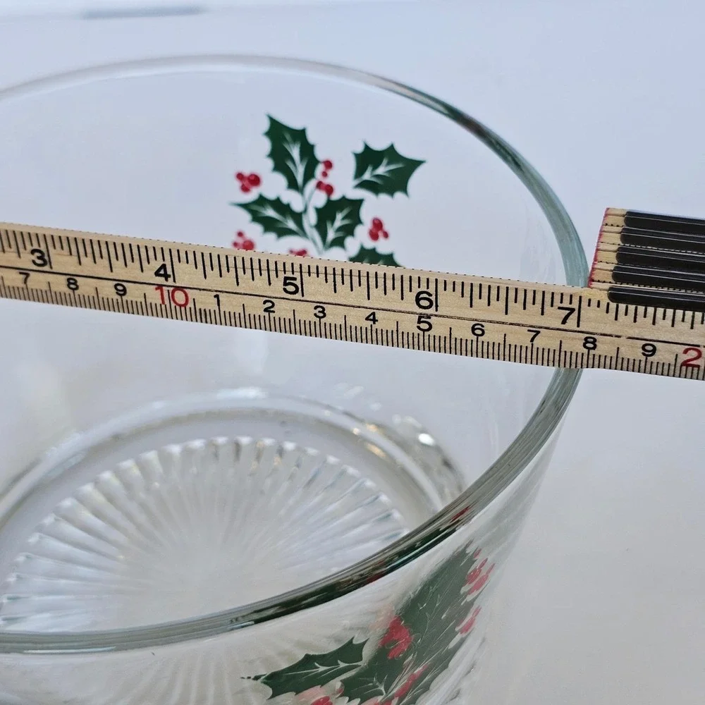 Vintage Christmas Glass Serving Bowl Holly Berry Pattern Holiday Tablescape